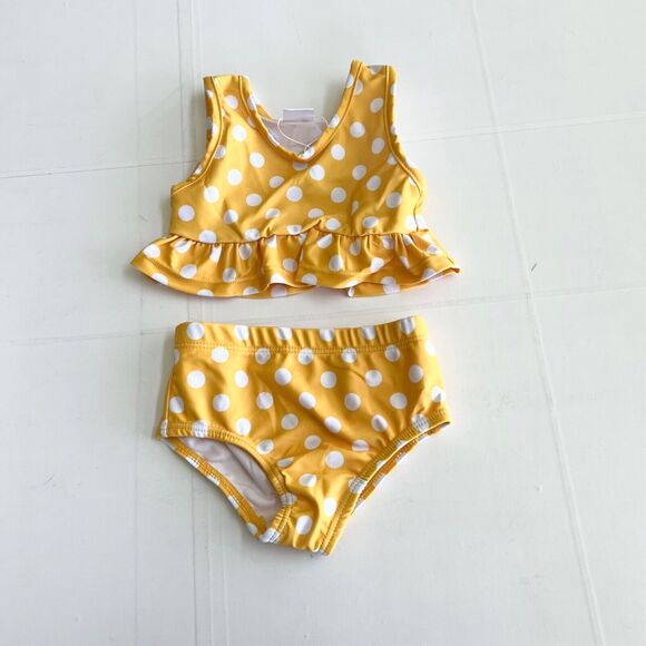 New YOUNGER TREE Yellow White Polka Dot 2 Piece Bikini Swimsuit Baby Toddler - Picture 1 of 8